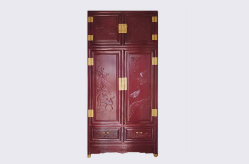 辽源高端中式家居装修深红色纯实木衣柜